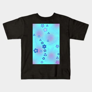 Light Blue leaves and flowers pattern Kids T-Shirt